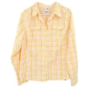 The North Face Yellow Plaid Long Sleeve Top Barilles Pocket Windbreaker Flannel